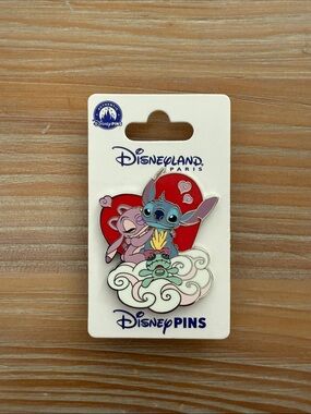 Disney Stitch & Angel Enamel Pin with Red Heart